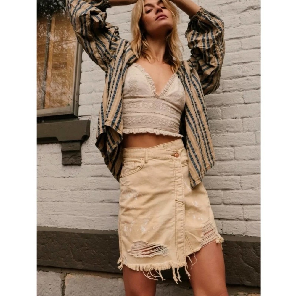 free people // we the free parker wrap yellow denim skirt nwot